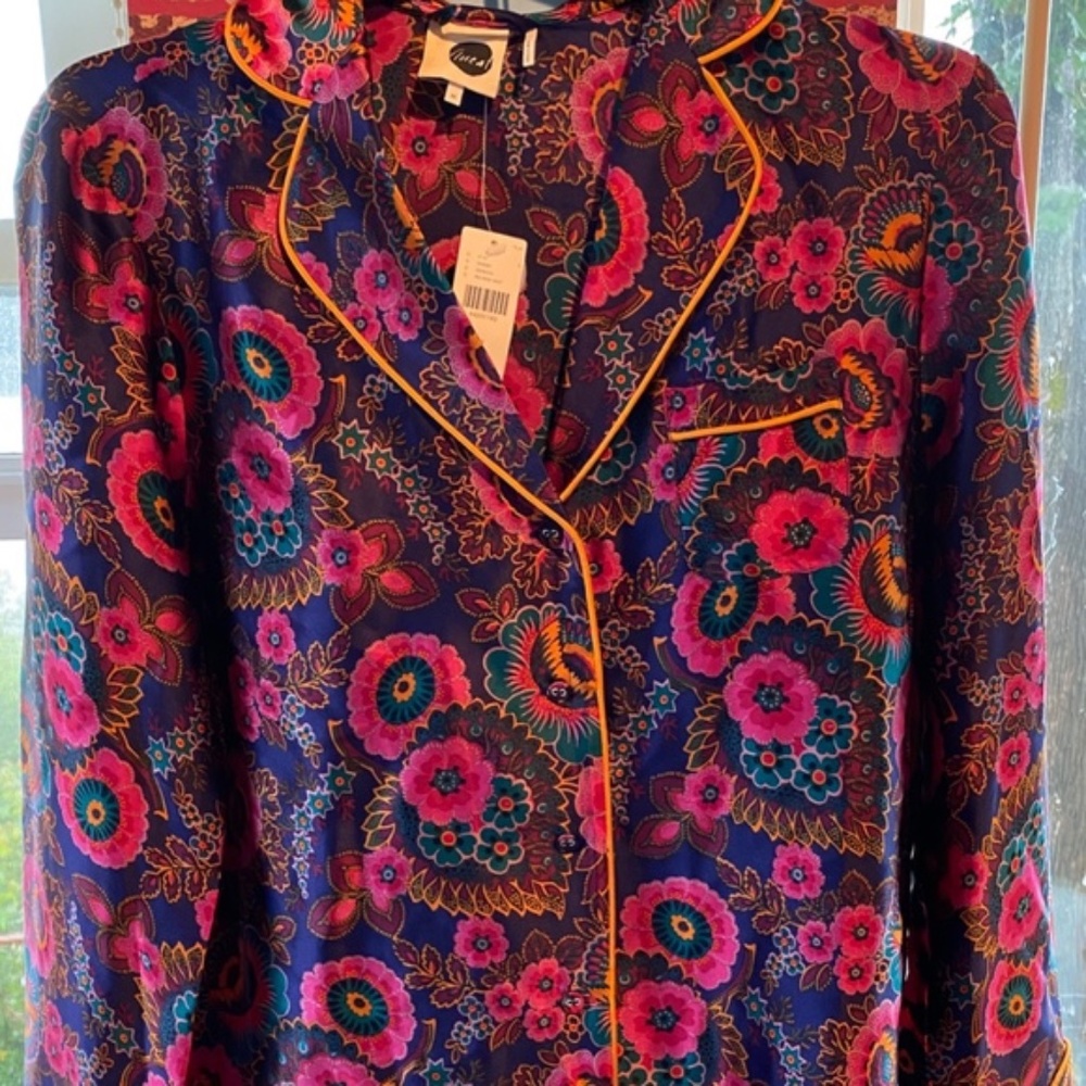 ANTHROPLOGIE Floreat Silk Sleep Pajama Lounge Top XS NWT - Picture 2 of 5